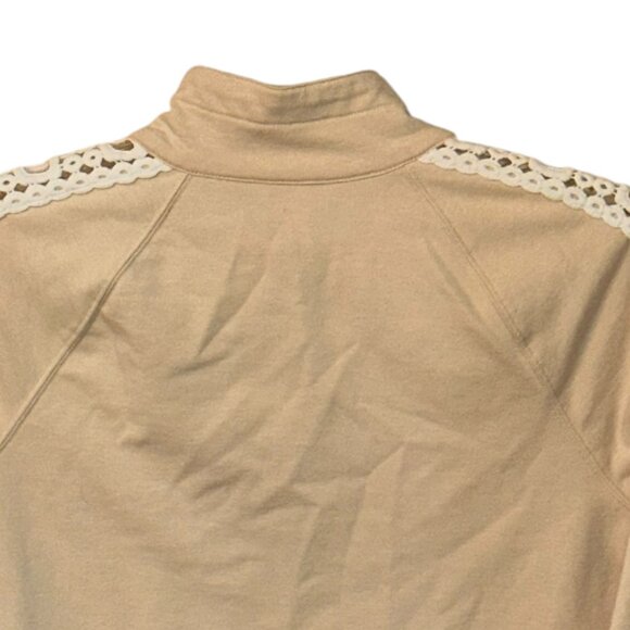 Lilly Pulitzer Tan Half-Zip Popover Jacket Crochet Mock Neck Small Lightweight - Picture 6 of 10